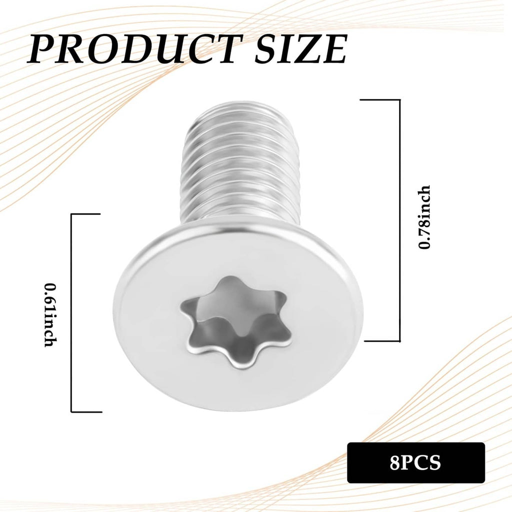 Brake rotor screw with white star drive head and silver threaded shank, 0.78 in length