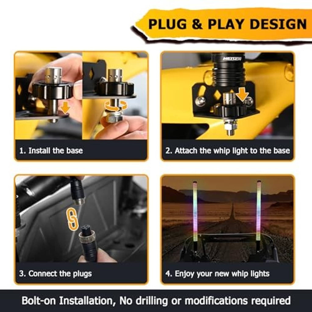 Plug-and-play installation of a whip light base with connectors and quick mounting steps