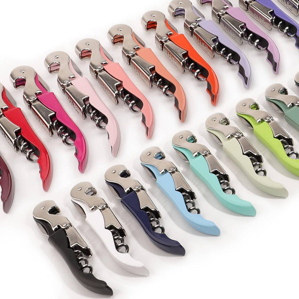 Assorted colored waiter corkscrew keys with stainless steel bodies and foil cutters