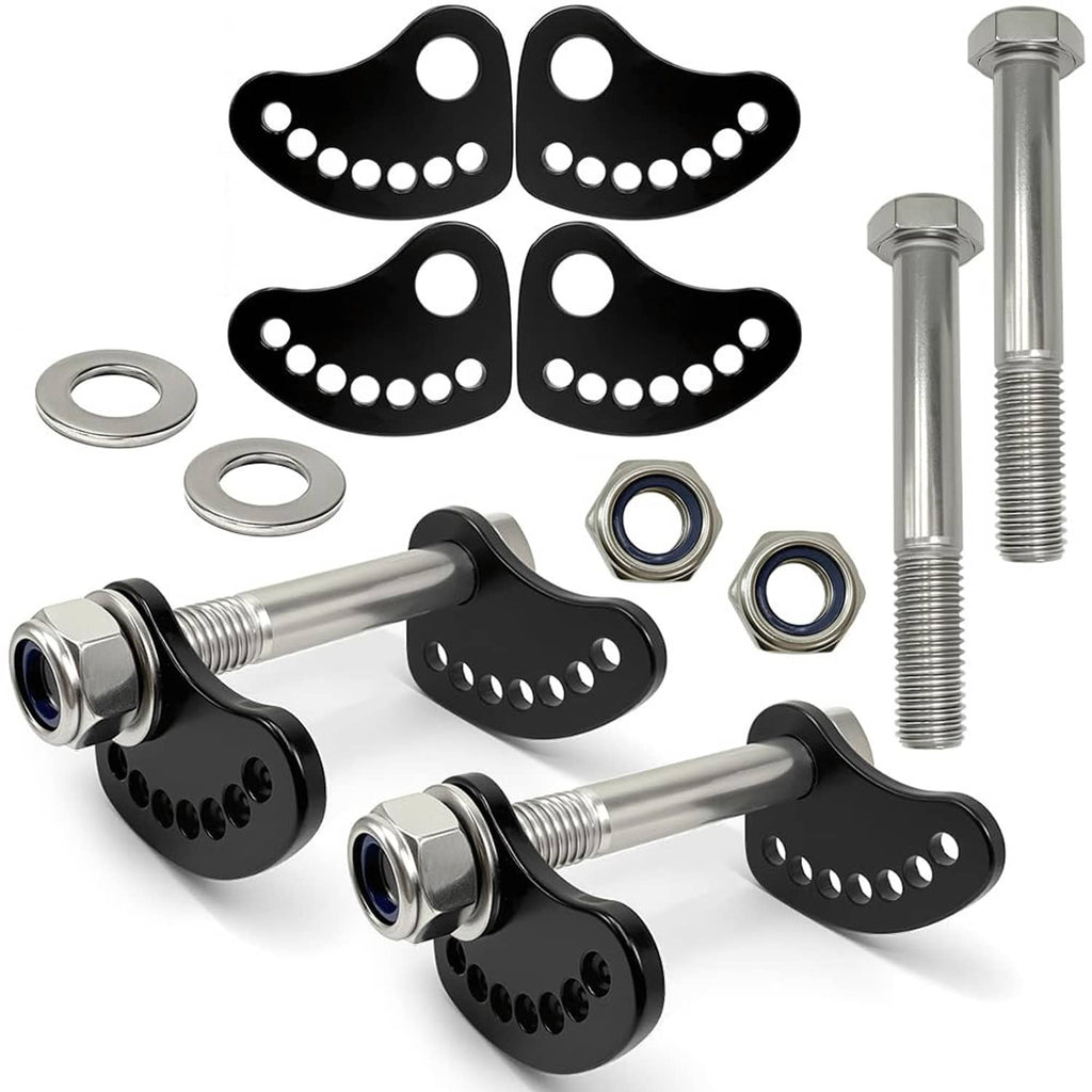 Upper arm cam bolt kit with black cam plates, silver bolts, nuts, and washers