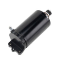 Black cylindrical starter motor with mounting bracket and electrical terminals