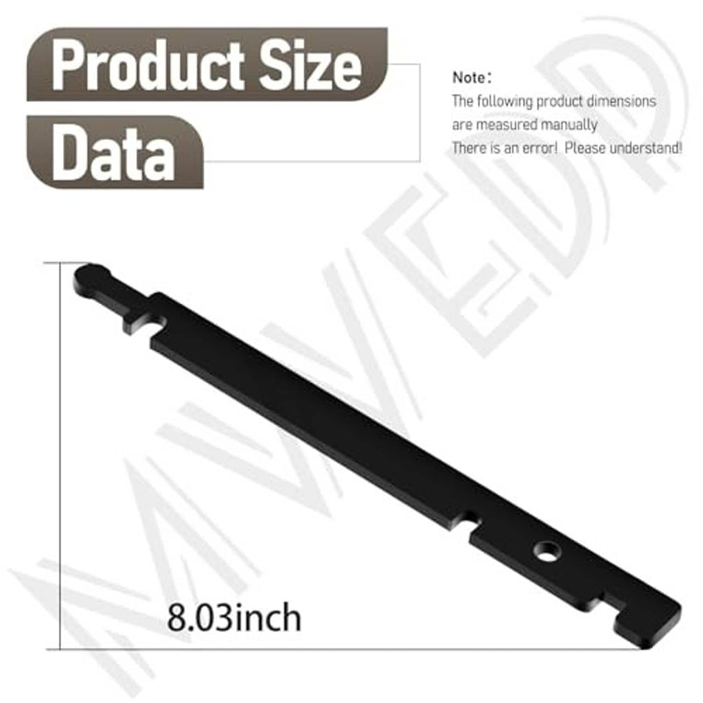 Shift cable adjustment tool, black bar with notch ends and round mounting hole