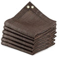 Mocha brown sun shade cloth stack with reinforced grommet holes, woven mesh texture