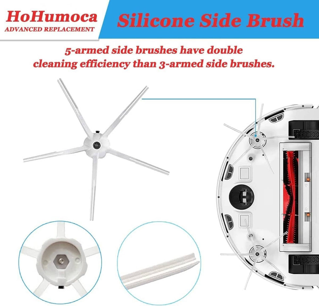 Silicone five-arm side brush for robot vacuum, white arms with red bristles
