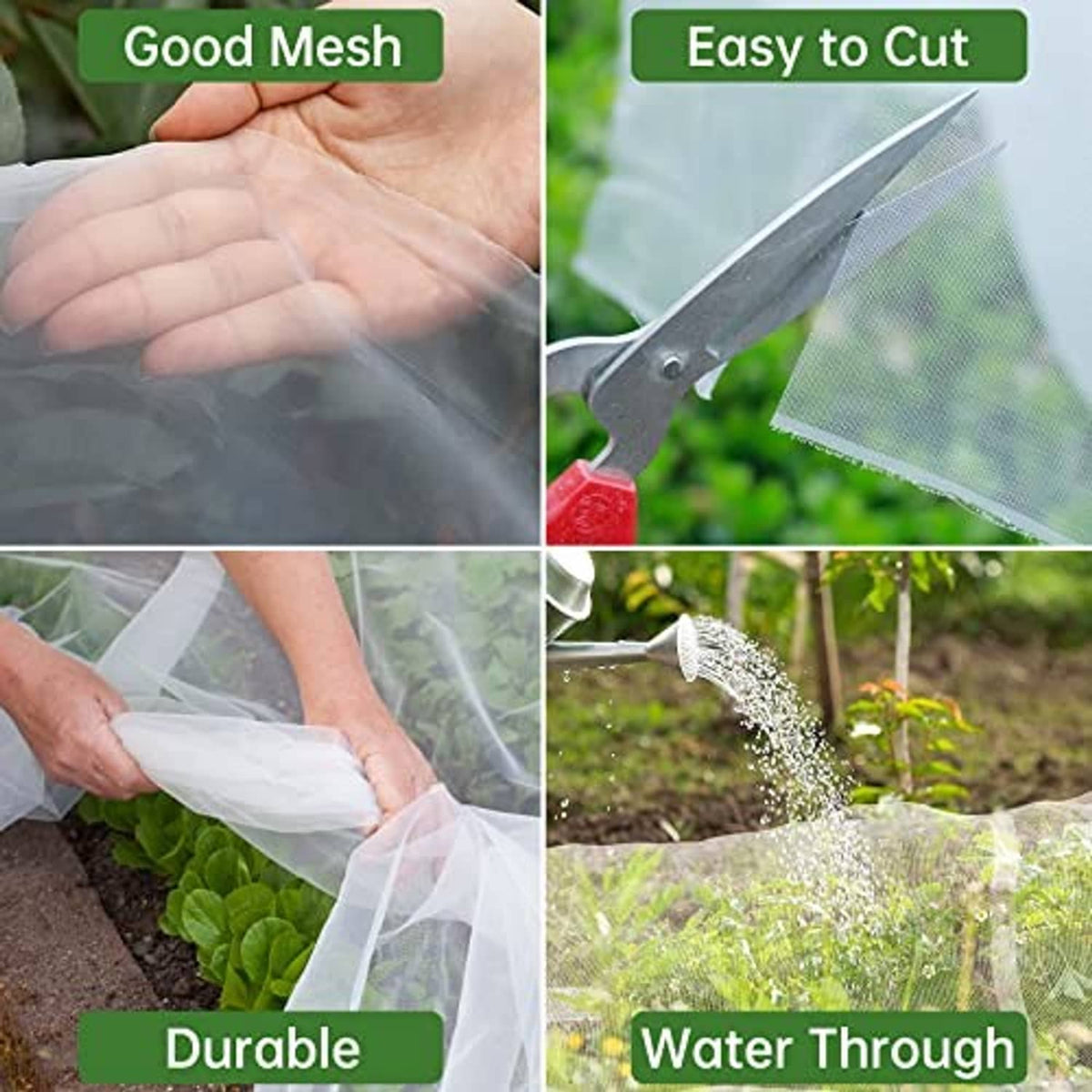 Ultra-fine garden netting mesh close-up, hand holds film-like netting