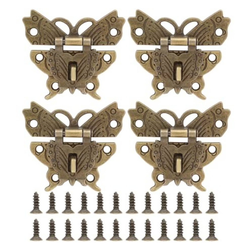 Antique brass butterfly hasp latch set of 4 with mounting screws