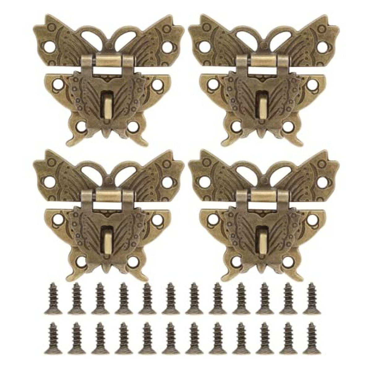 Antique brass butterfly hasp latch set of 4 with mounting screws