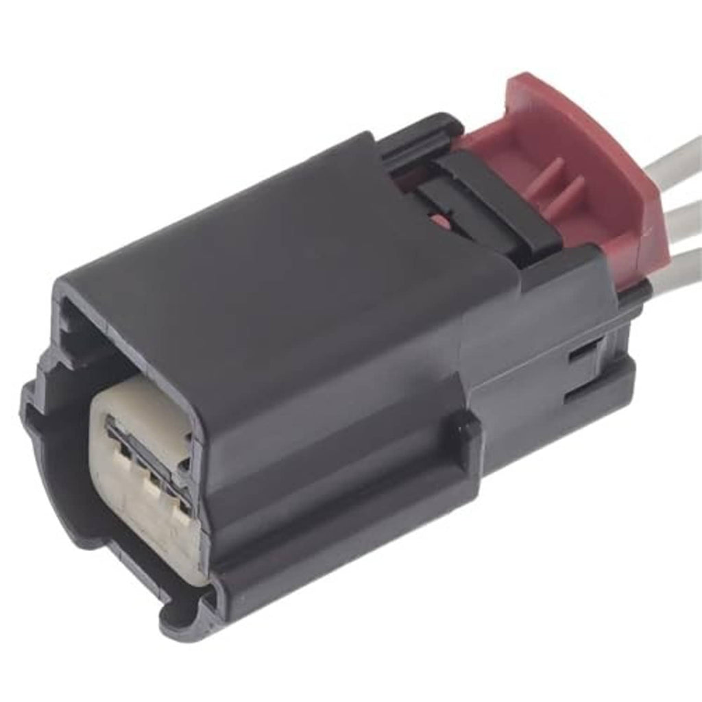 Crankshaft sensor electrical connector plug with red insert, black housing, and two pins