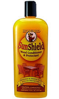 Yellow Howard SunShield wood conditioner & protectant wax bottle, front label