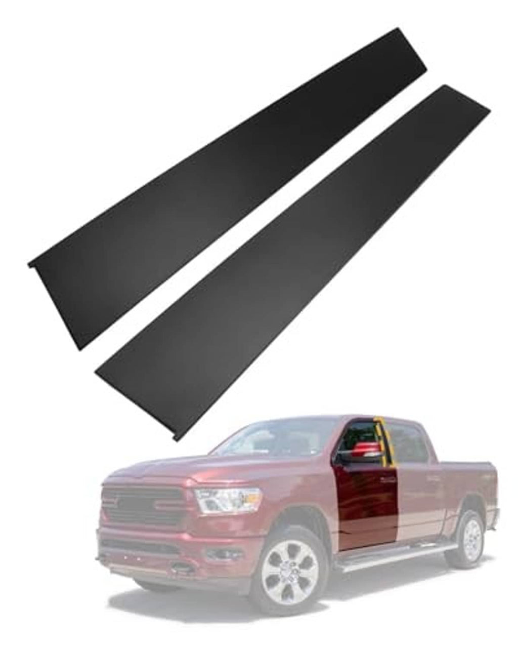 Black B-pillar trim molding set, two curved-edge replacement pieces