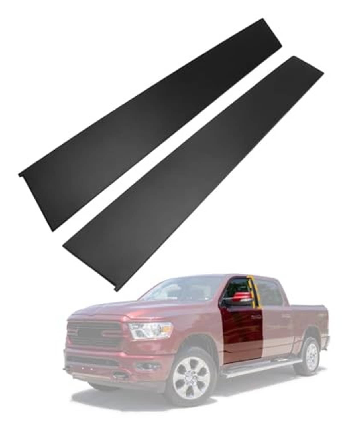Black B-pillar trim molding set, two curved-edge replacement pieces