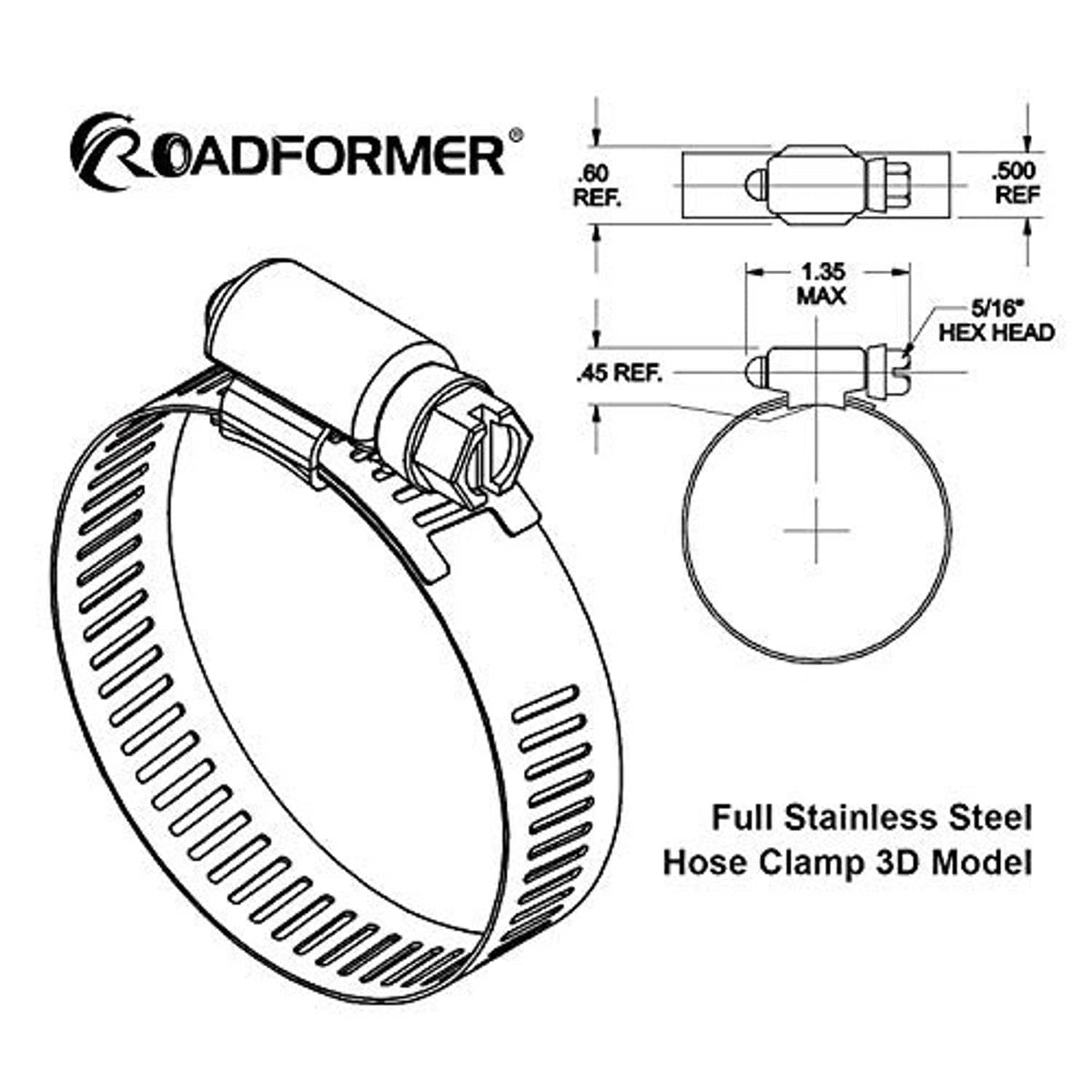 Stainless steel worm-drive hose clamp 3D model with hex head screw