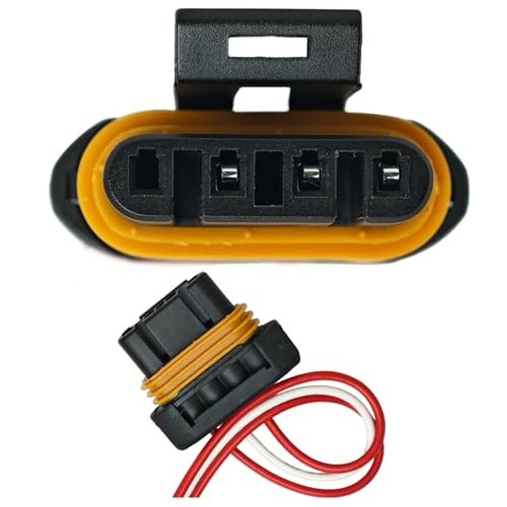 Alternator wire connector pigtail, black plug with yellow seal ring and wire pigtail leads