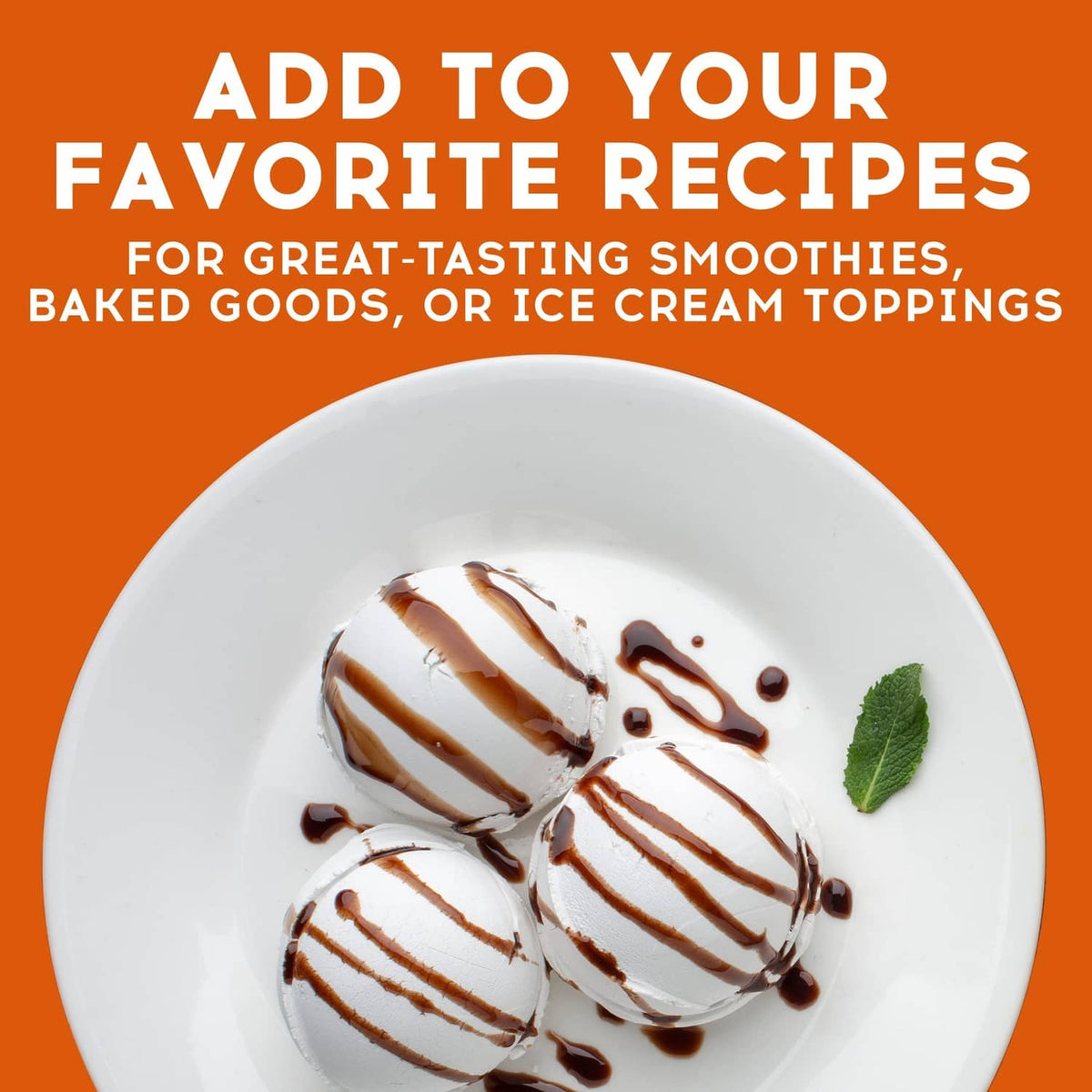 Chocolate malt mix used as topping on ice cream with chocolate drizzle on white plate