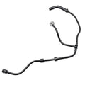 Engine radiator coolant reservoir hose with black tubing and metal fittings