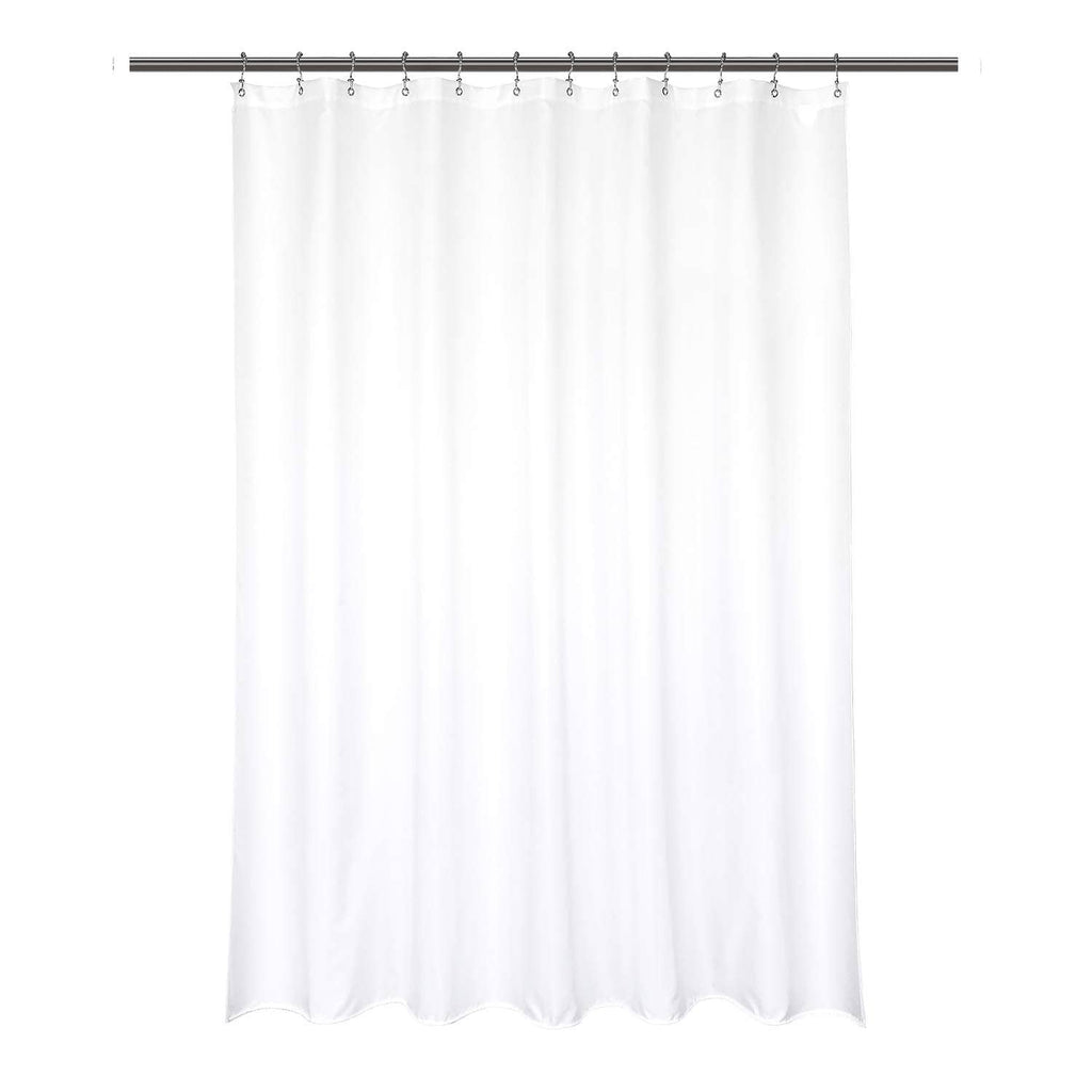 White short shower curtain liner with metal grommets and hook rings
