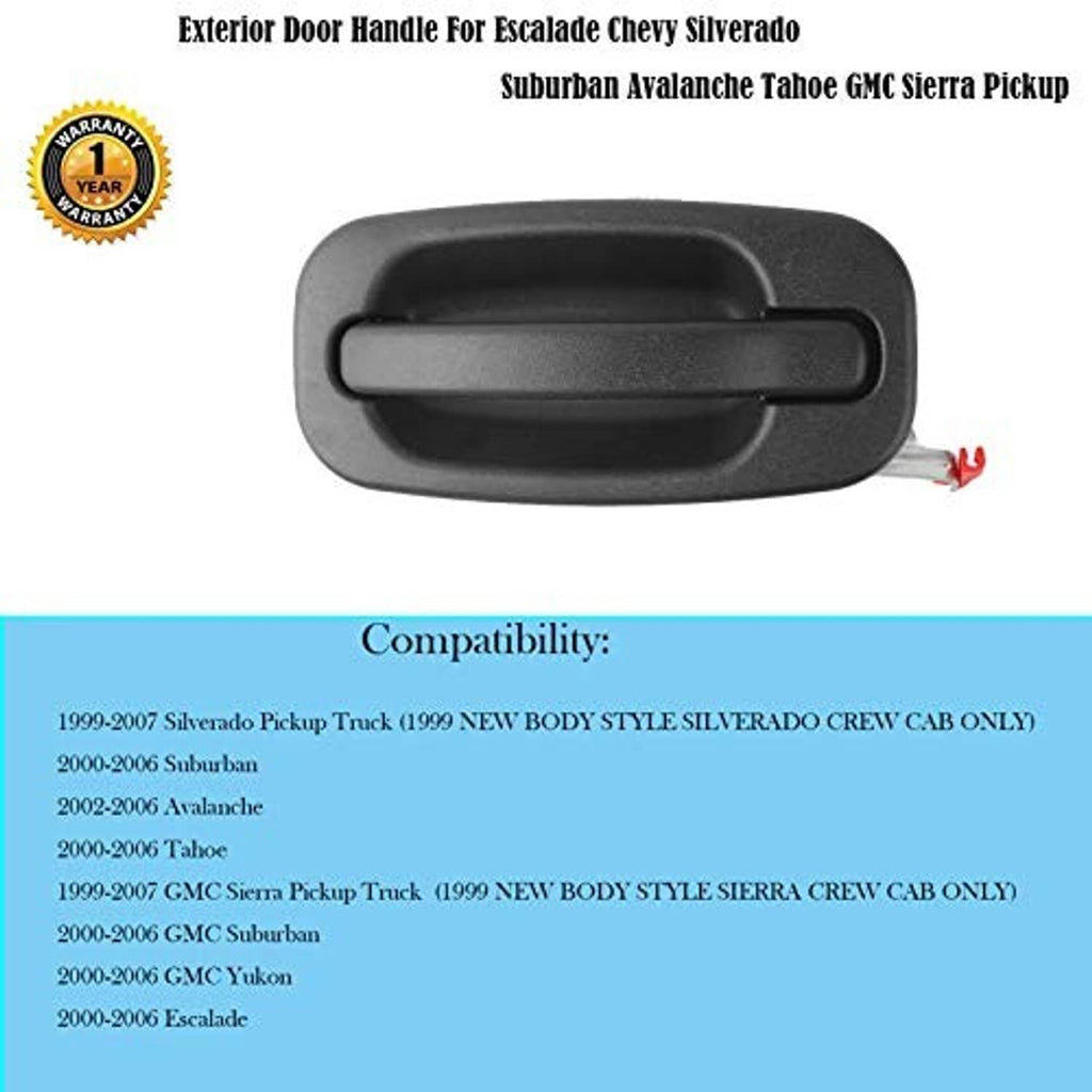 Exterior front door handle with dark gray housing and recessed black grip
