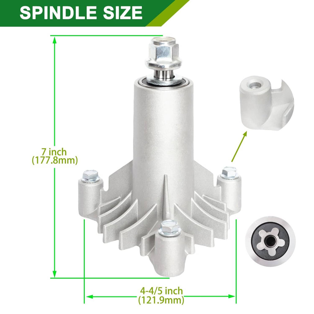Single mower spindle assembly with mounting bracket and pulley nut attachment