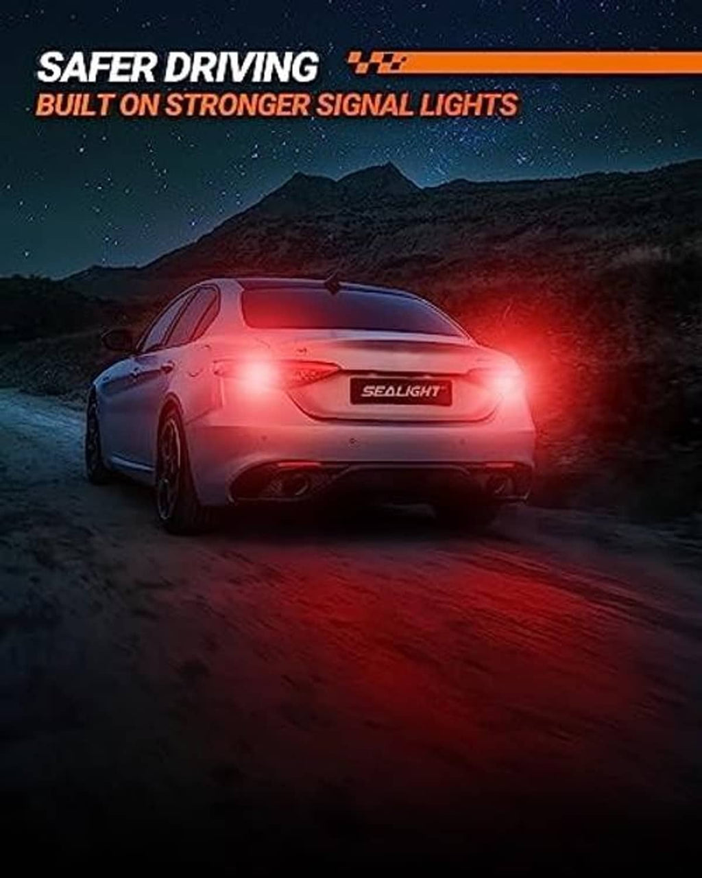 Red LED brake light illumination on a vehicle rear