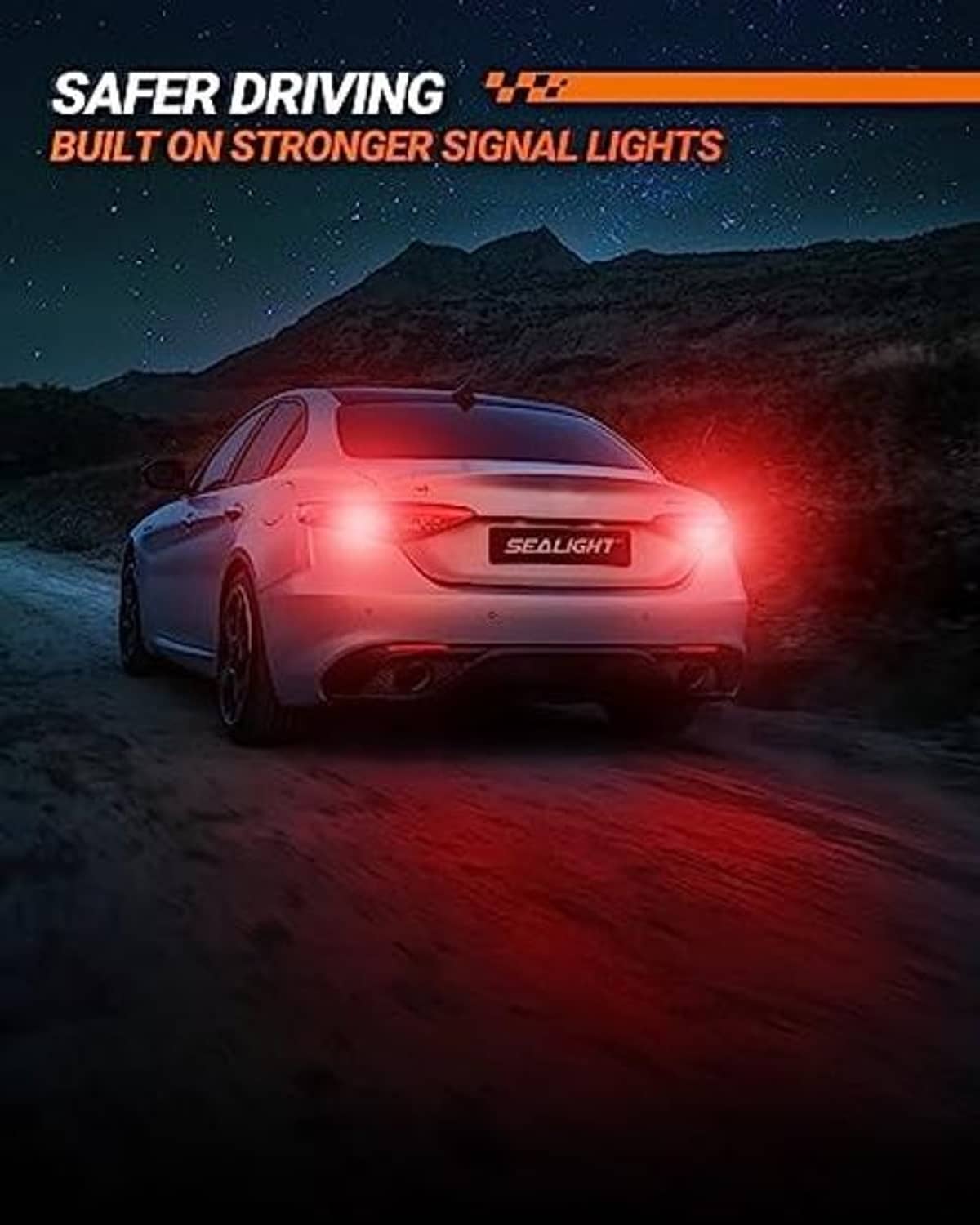 Red LED brake light illumination on a vehicle rear