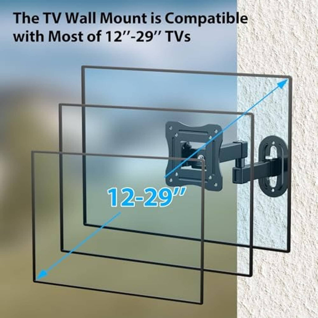 Full motion TV wall mount showing compatibility with VESA bracket and support arms