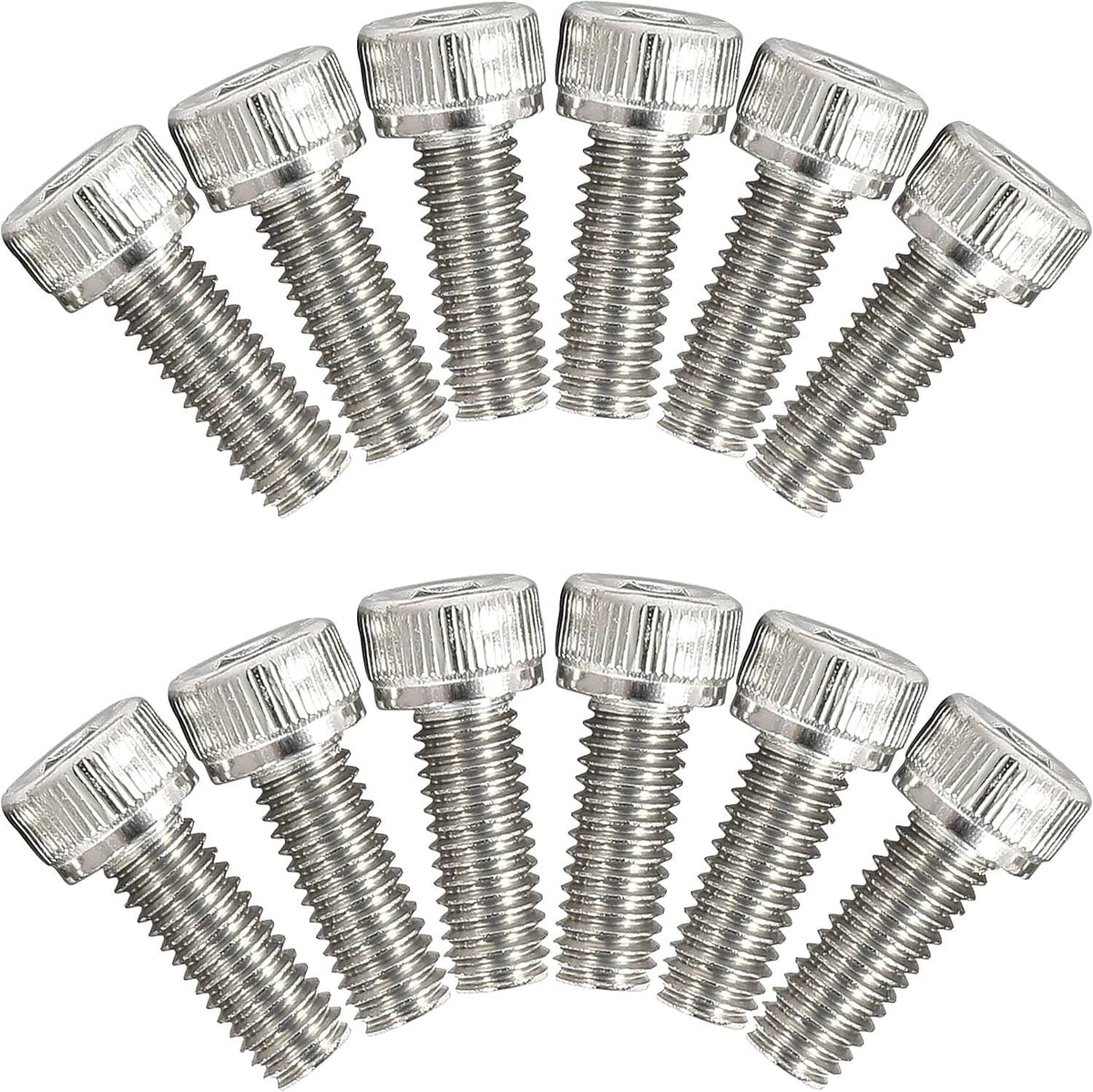 Pack of silver hex-head bolts with serrated caps for tube clamp installation