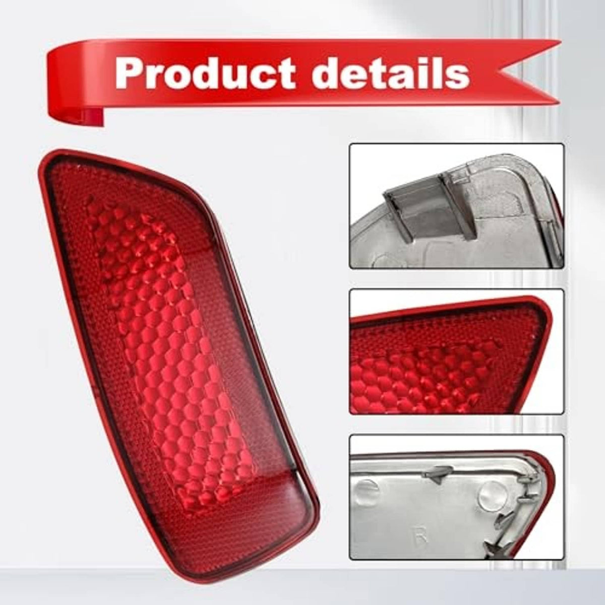 Red rear bumper reflector lens with honeycomb pattern and mounting housing
