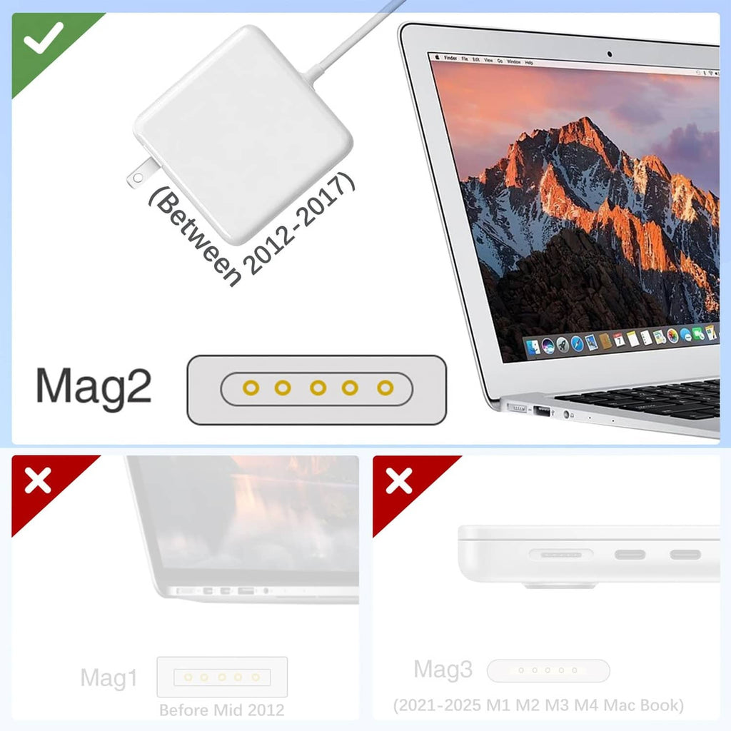 White magnetic T-tip laptop charger adapter with cable connection