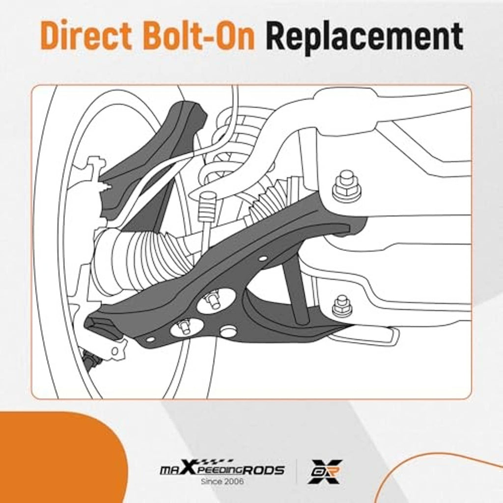 Front upper control arm kit shown for direct bolt-on replacement, black components