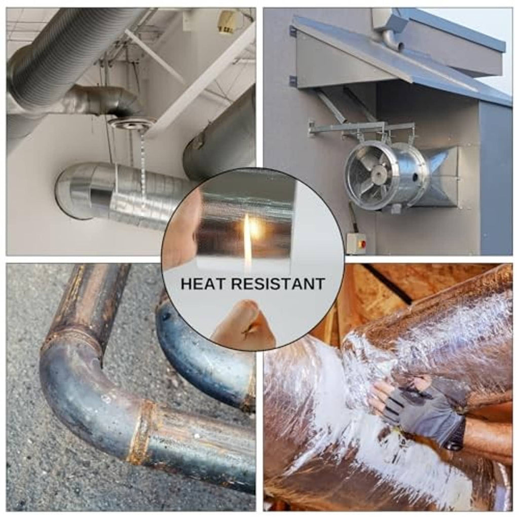 Heat shield tape applied to metal pipes and HVAC ductwork for high-heat areas