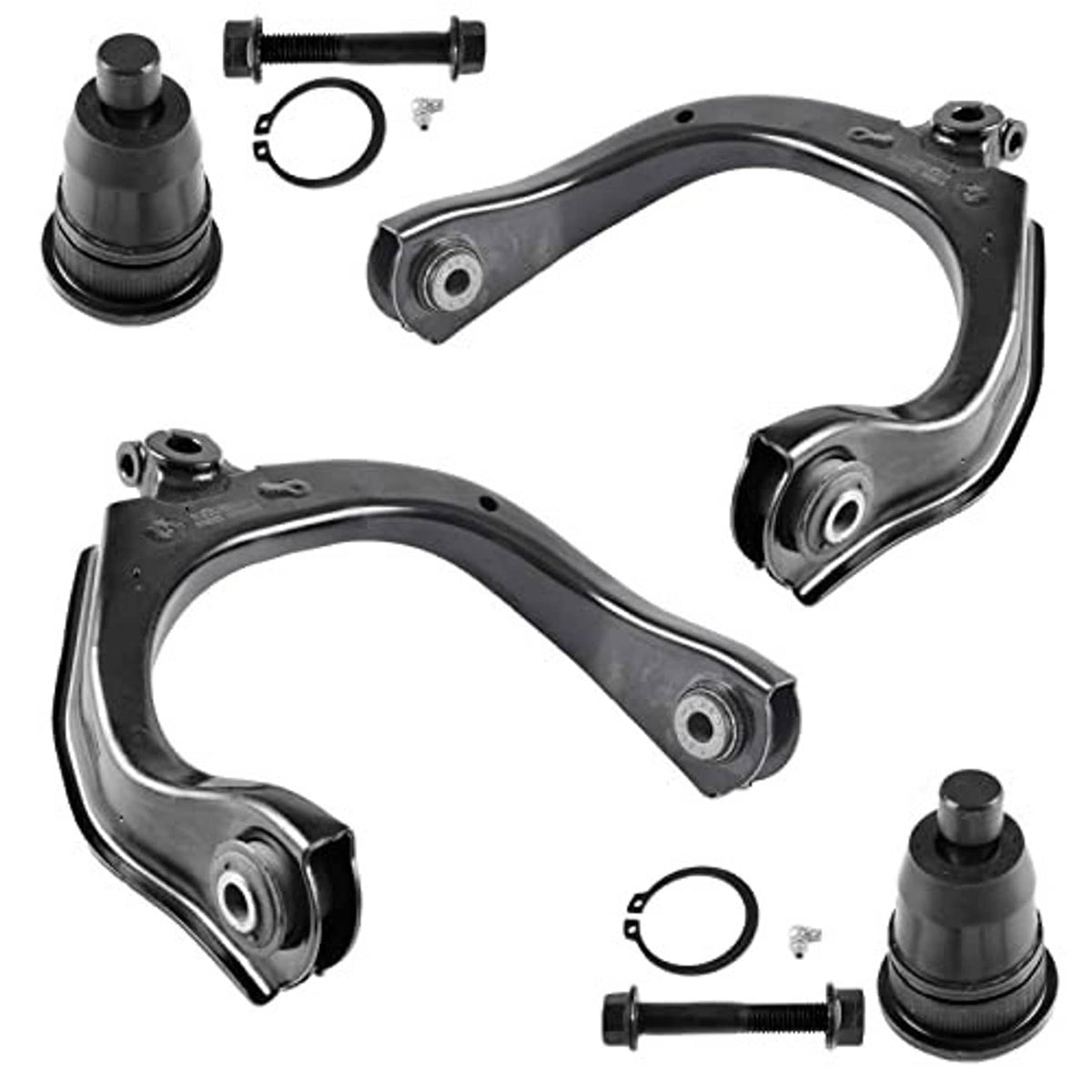 Front upper control arm kit with ball joints, bushings, and small mounting rings