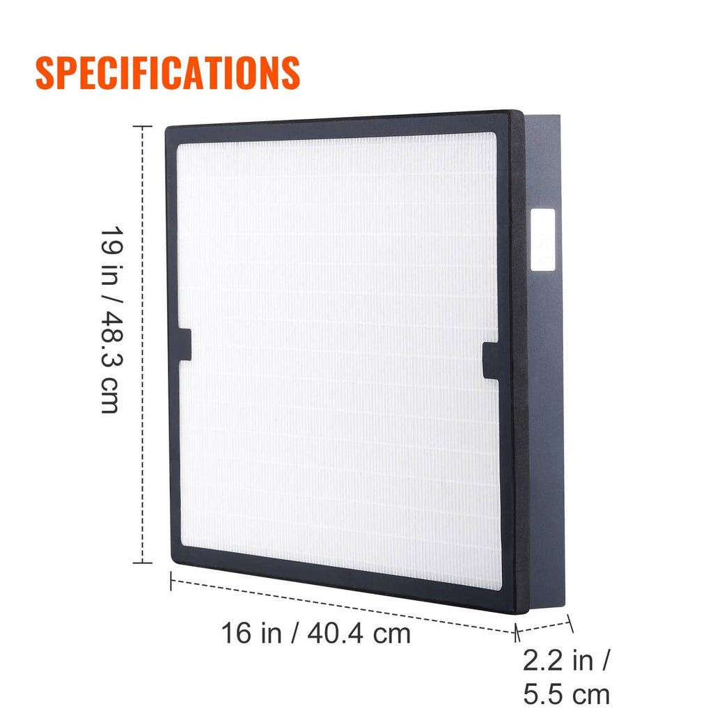 HEPA air filter replacement, dark frame with white pleated media, 16 x 19 in