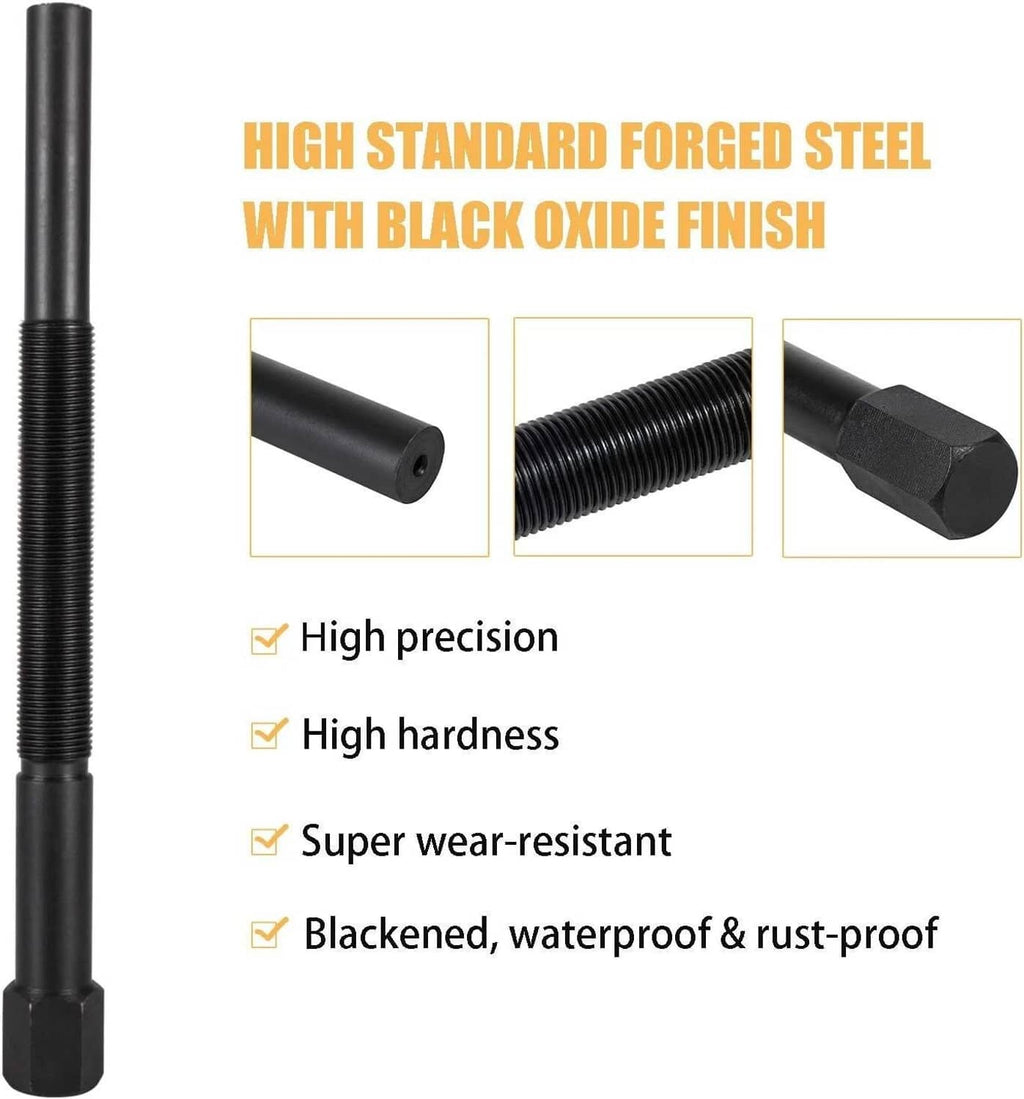 Black oxide finished steel clutch puller tool with ribbed threaded shaft