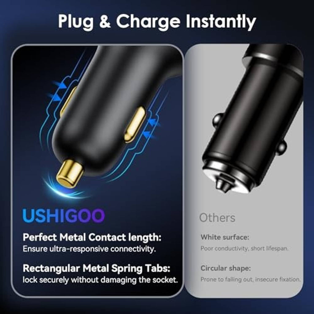 Black cigarette lighter plug with metal contacts, for car fast charger adapter