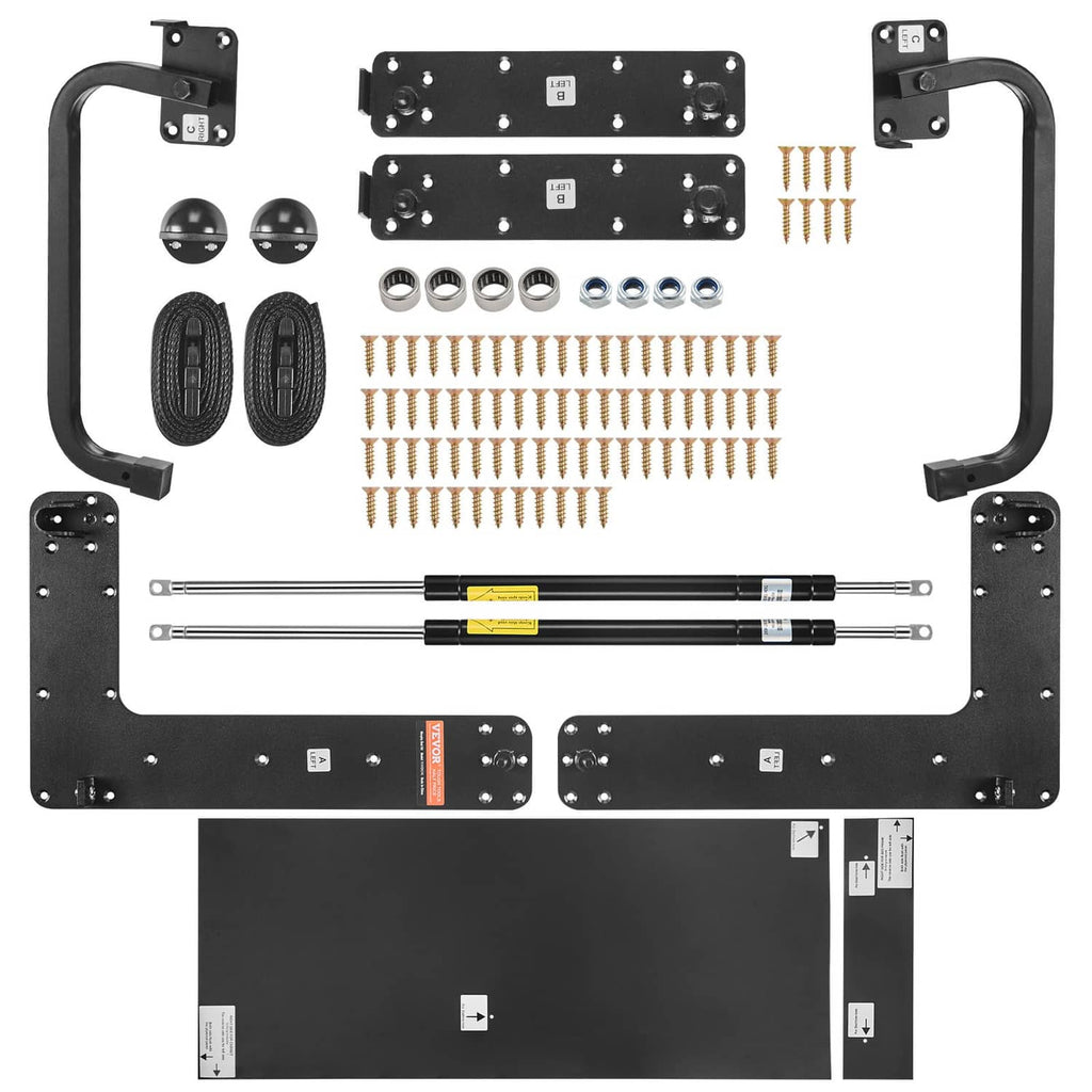 DIY Murphy bed hardware kit: black brackets, hinge plates, rods, screws