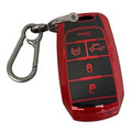 Red and black key fob shell cover with keychain ring, button icons, and side cutout.