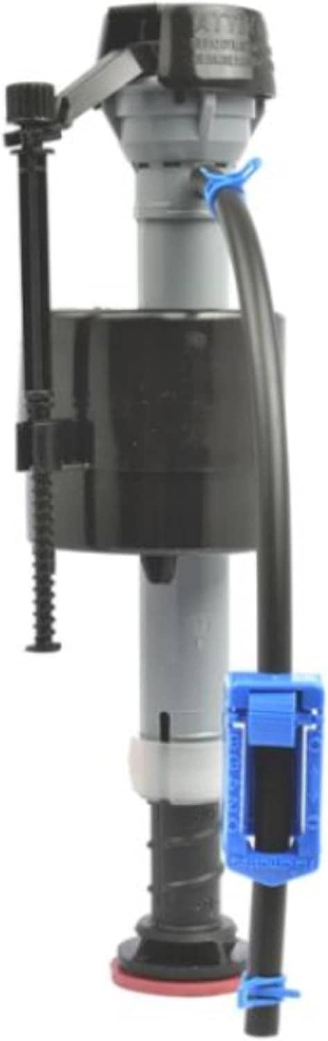 Fluidmaster universal toilet filling valve with blue connector and red seal base detail