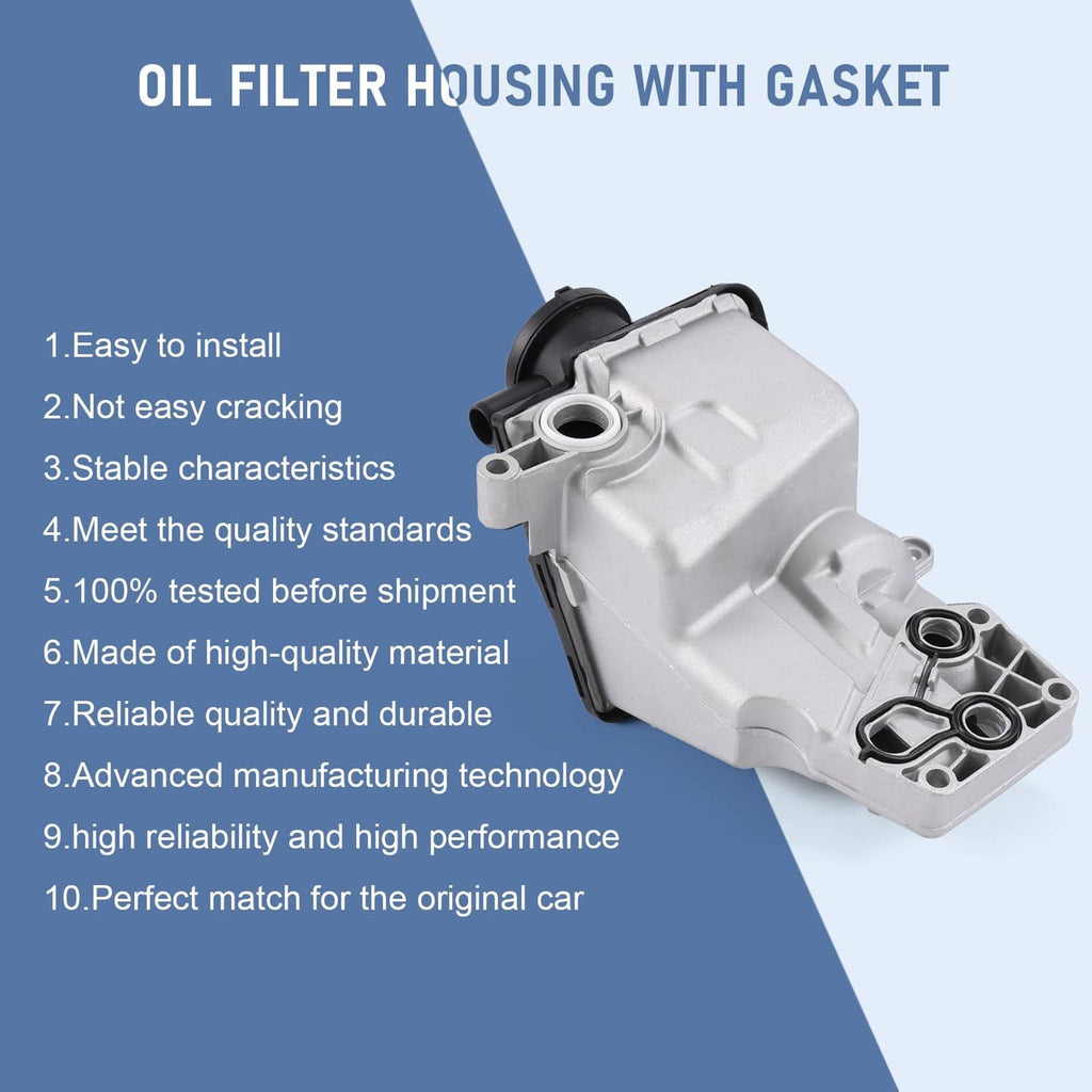 Oil filter housing with gasket, silver housing and black cap
