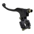 Black universal left clutch/brake lever perch with curved handle and mounting hardware