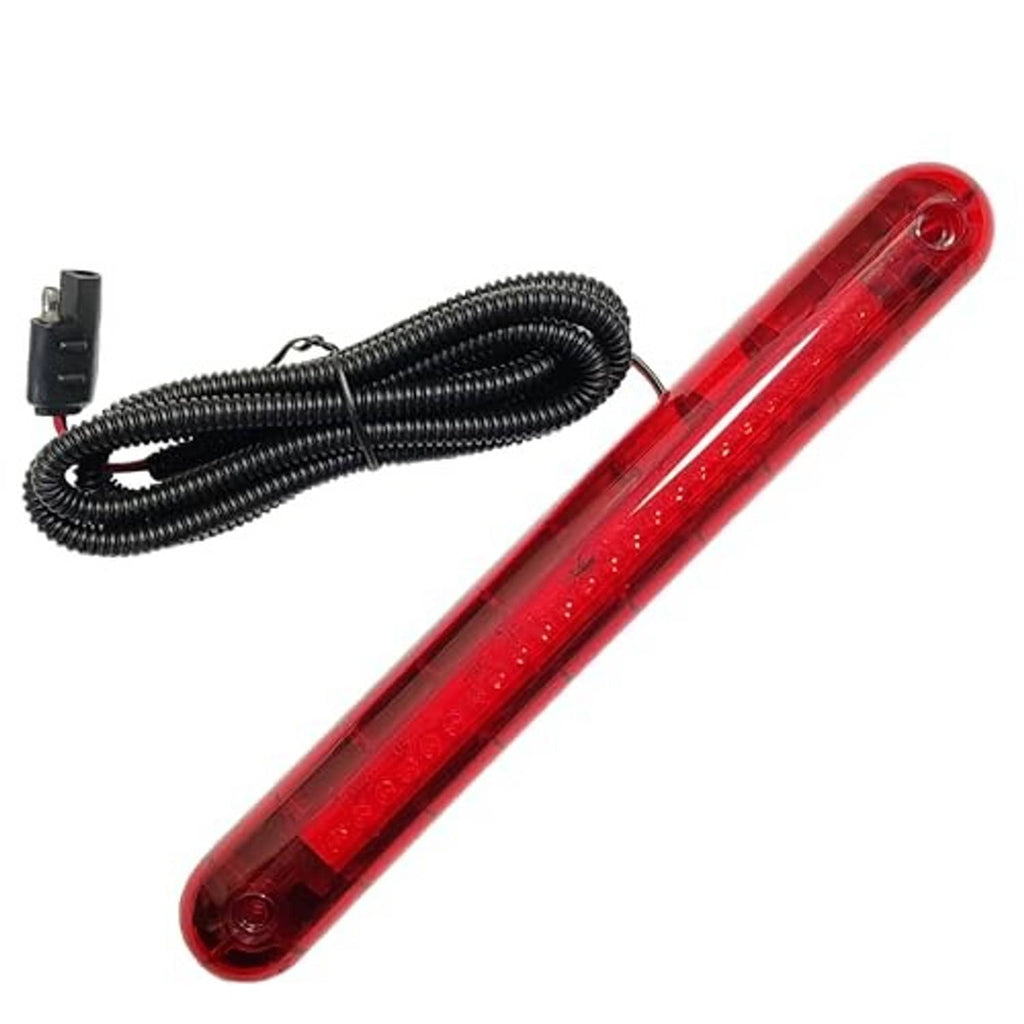 Red LED third brake light bar with clear lens and black coiled wiring harness
