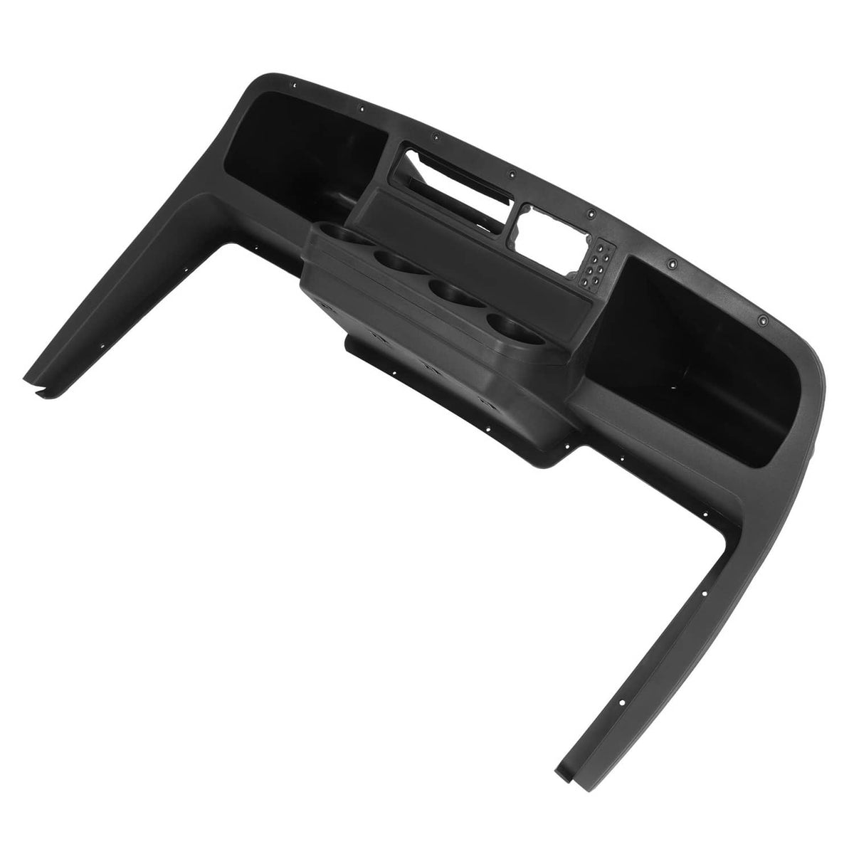 Dash cover with side legs, center control panel, and rectangular screen cutout