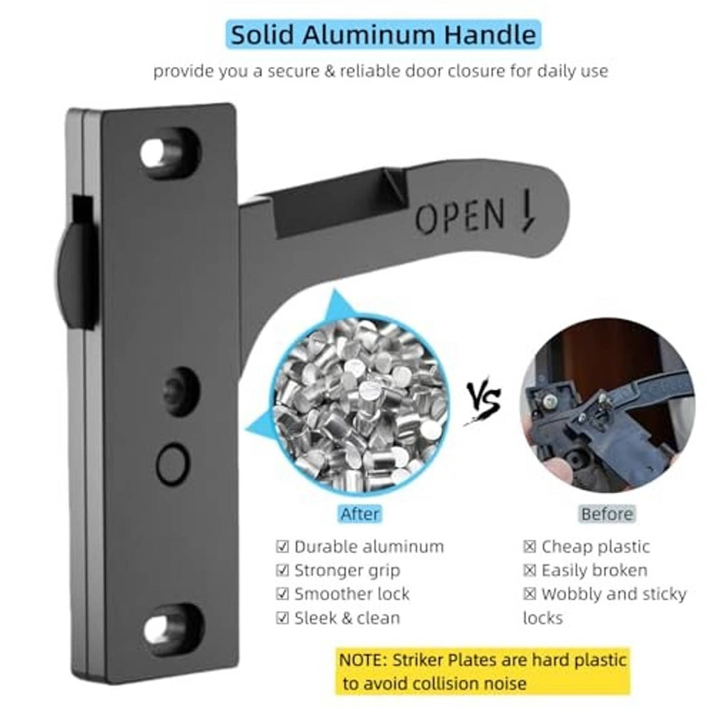 Aluminum RV screen door latch handle with mounting plate and included screws