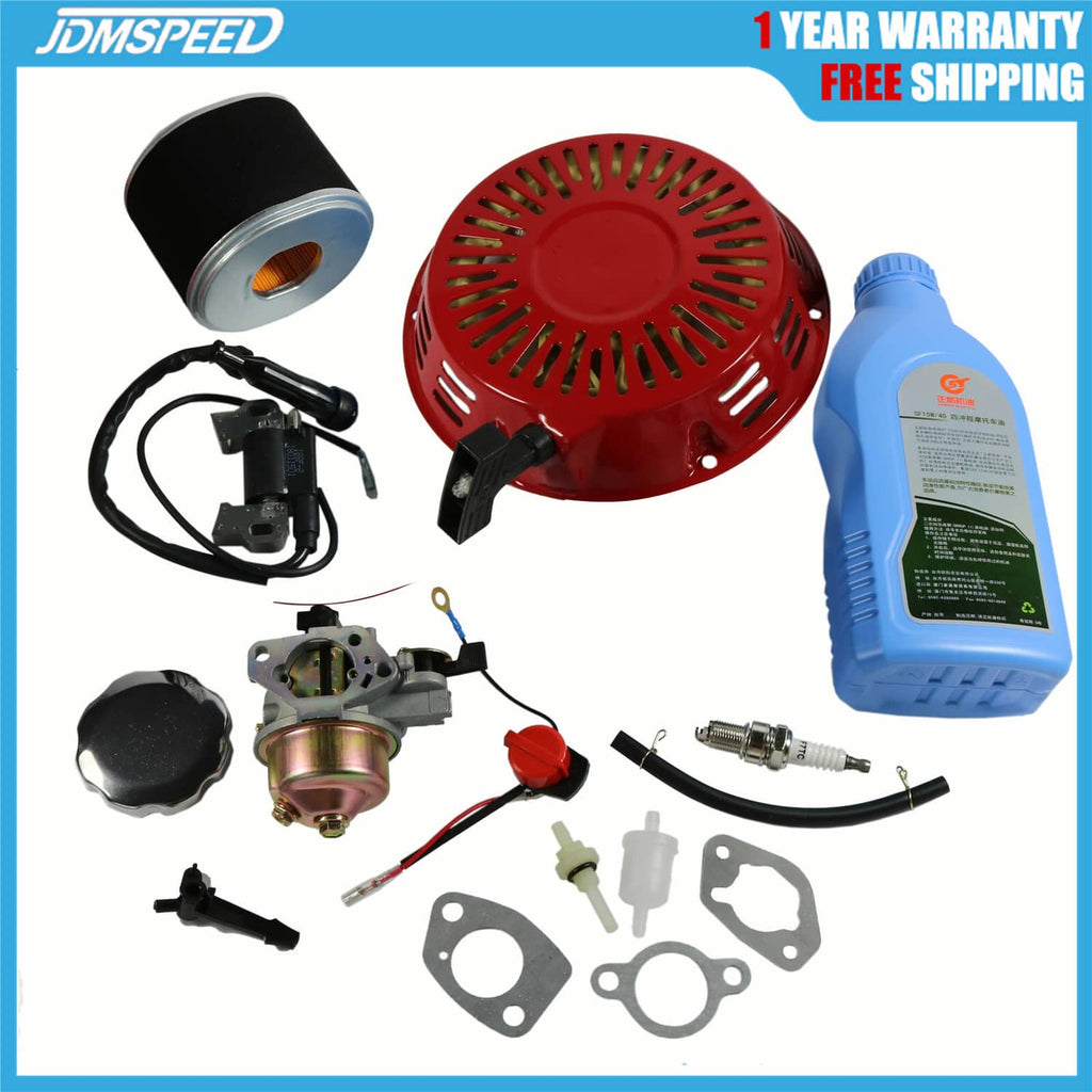Small engine ignition and air filter tune-up kit with carburetor, coil, spark plug, hoses