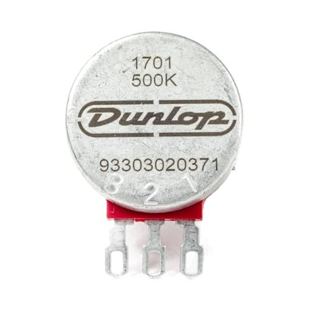 Round metal potentiometer face marked 1701 500K Dunlop with three pin terminals