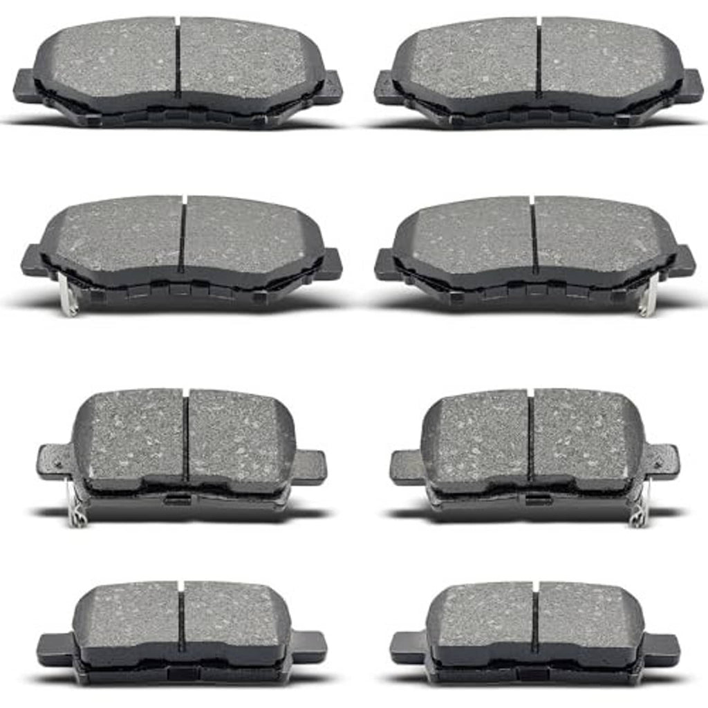 Ceramic brake pad set with multiple dark gray pads, each with a central divider line