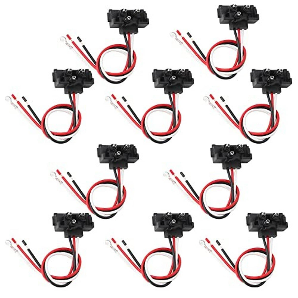 Pack of 3-pin pigtail harness connectors, black right-angle plug with red/white wire leads