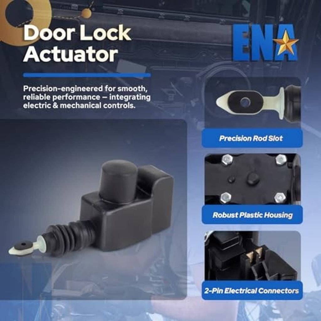 Black door lock actuator with plastic housing and white rod tip