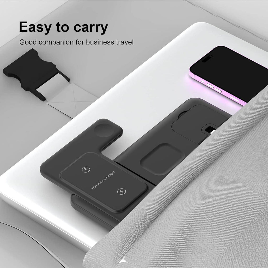 Foldable 4-in-1 wireless charger dock with phone and watch charging pads