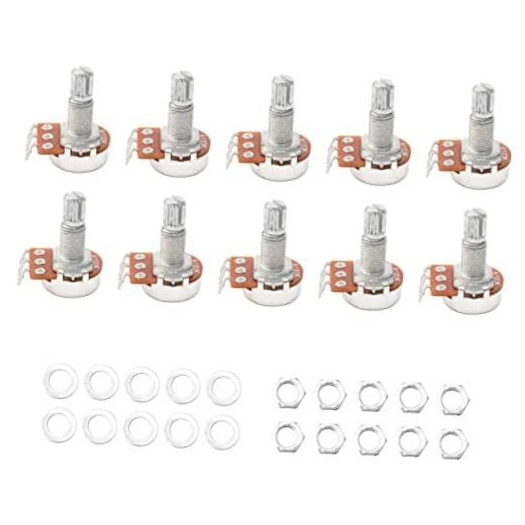 Set of electric guitar split-shaft volume potentiometers with mounting base and pins