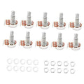 Set of electric guitar split-shaft volume potentiometers with mounting base and pins